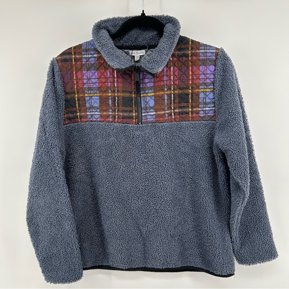 Vera Bradley Women's Teddy Fleece Blue Pullover 1/4 Zip Tartan Plaid Size S/M - Picture 1 of 7